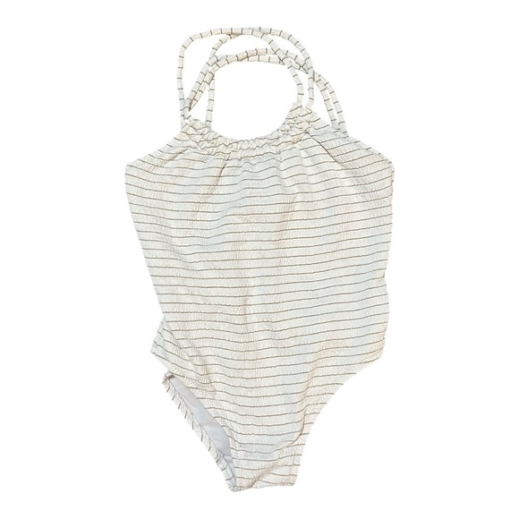 Zara Kids Swimsuit Girls Size 8-9 White & Gold Stripes One Piece Ocean Pool - Picture 2 of 6